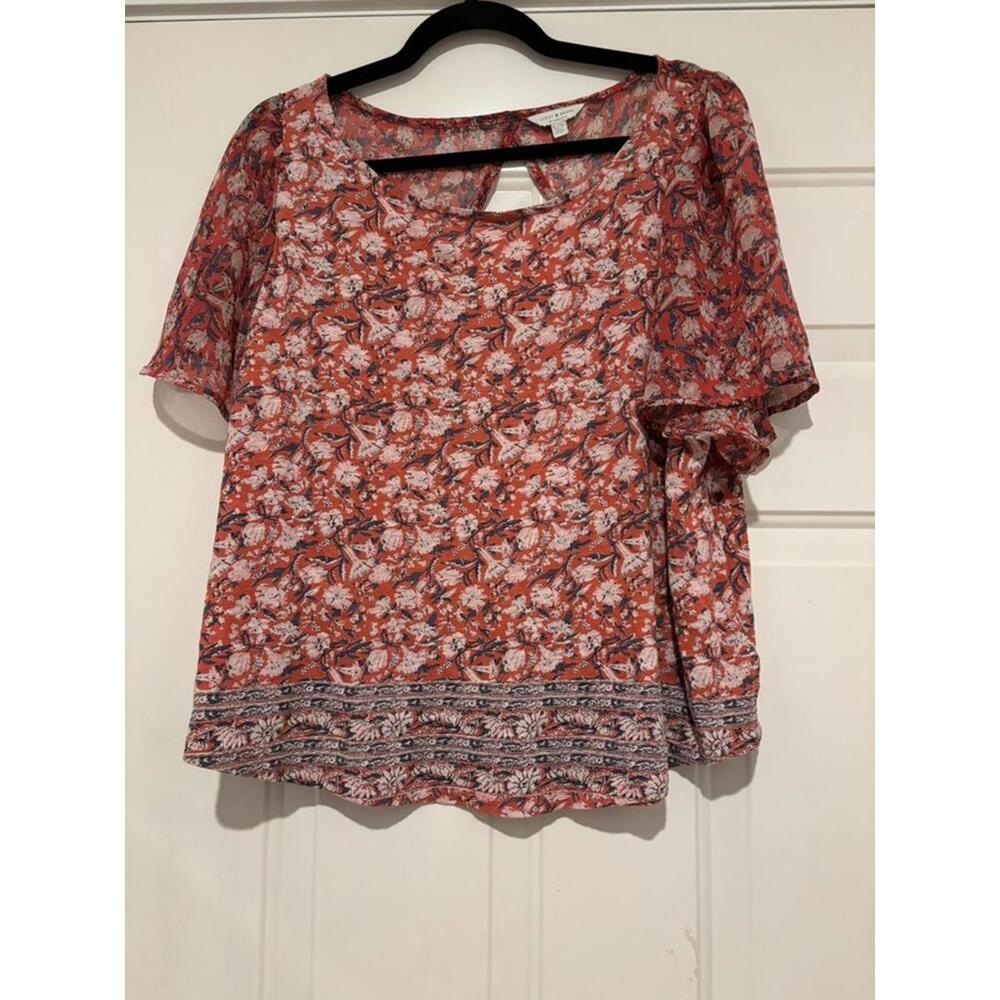 Woman's sz XL‎ Lucky Brand orange floral blouse #904